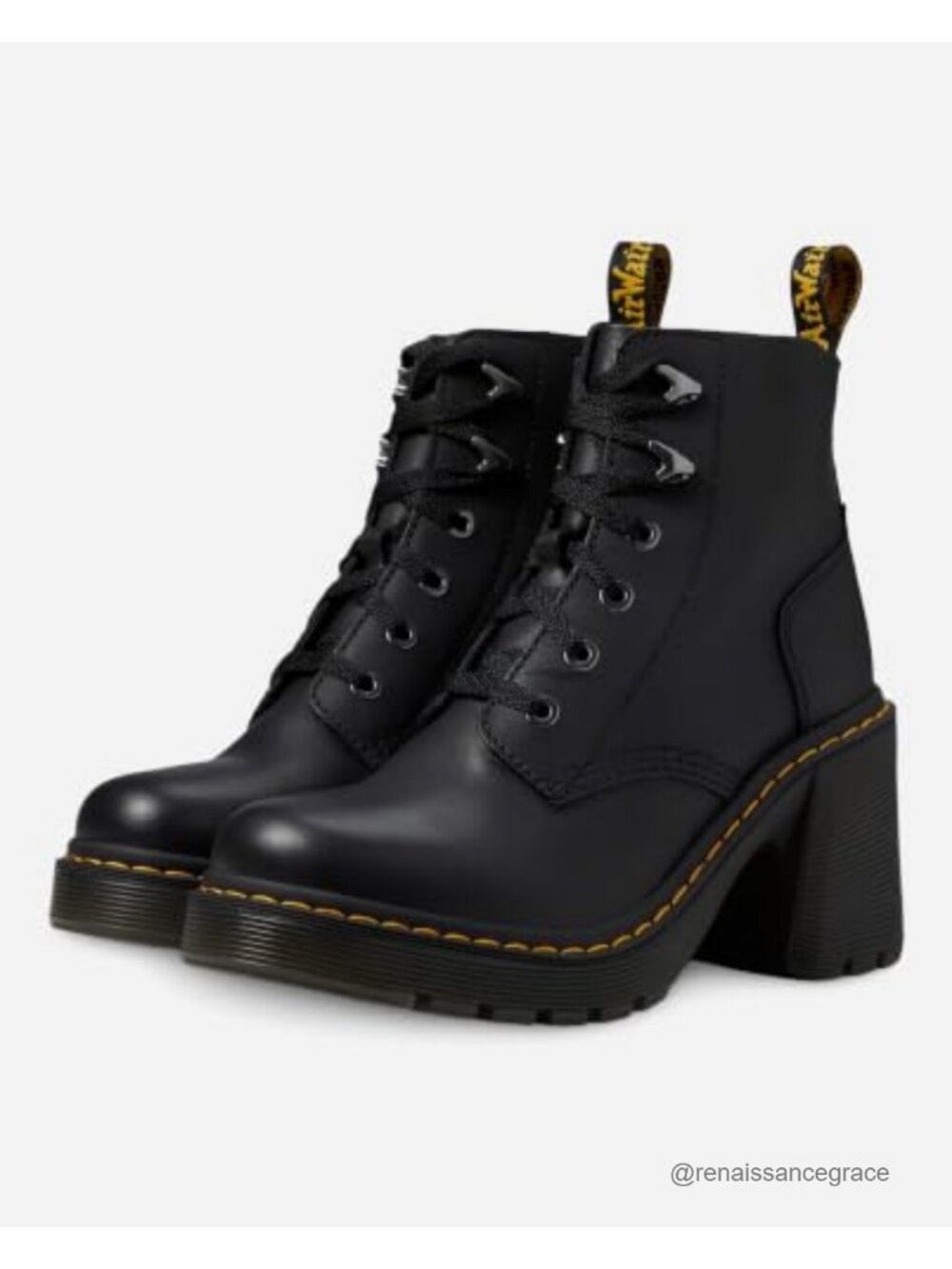 Women's Leather Lace Up Ankle Boots Chunky Heel Dr Martens Style